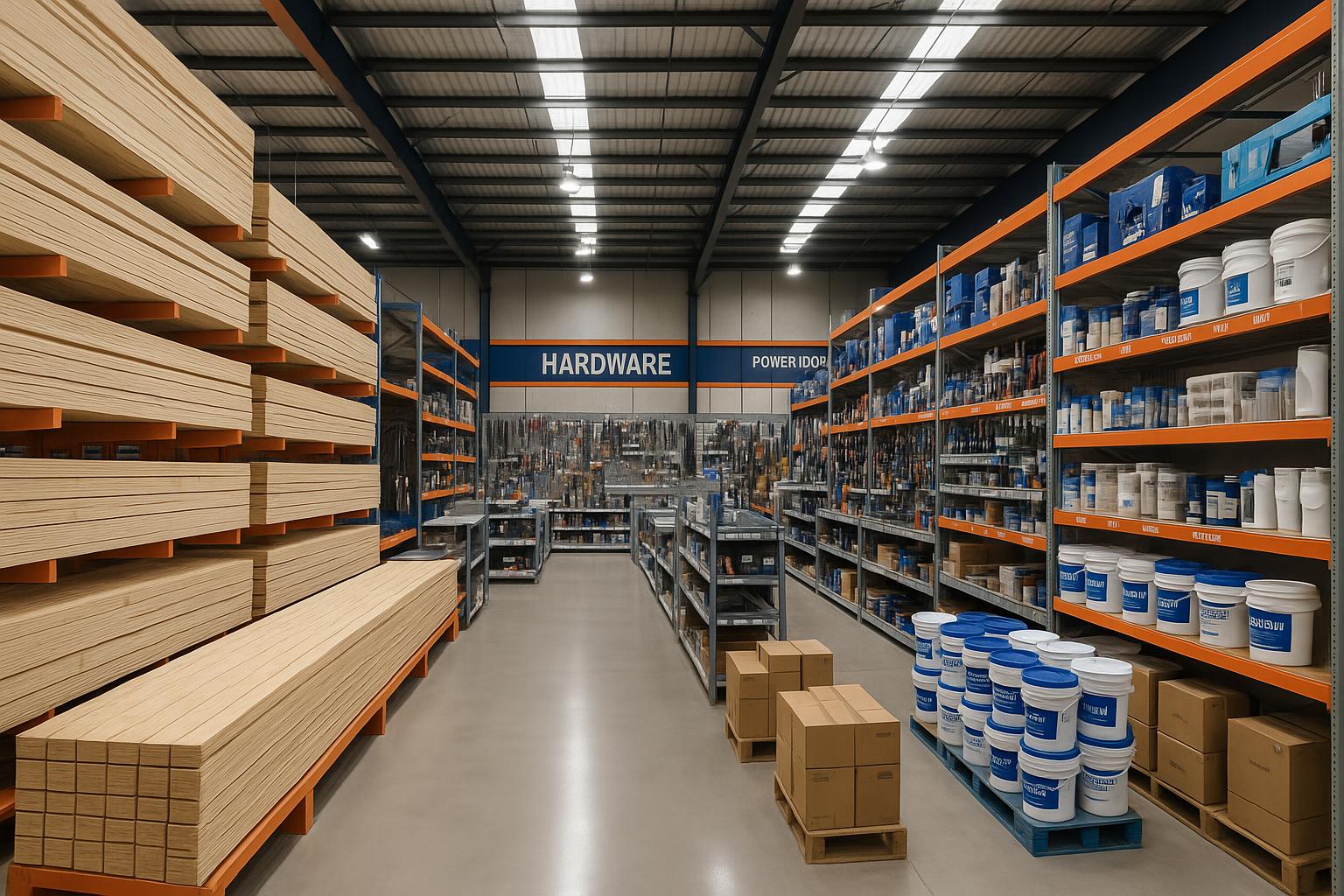 Warehouse shelves with renovation supplies
